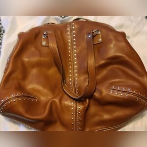 Michael Kors Brown and Silver Tote with Decorative Metal Studs